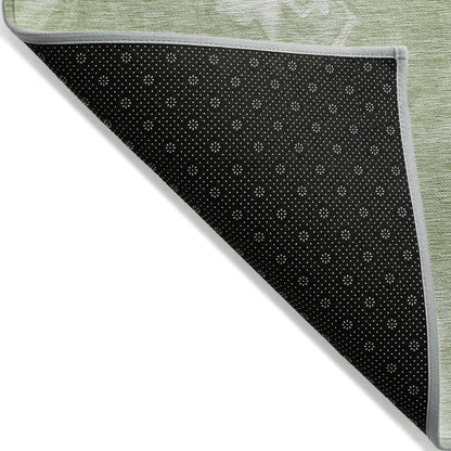 9' X 12' Artichoke Green Fern Green And Ivory Abstract Washable Indoor Outdoor Area Rug - Soul threadssoulthreads25