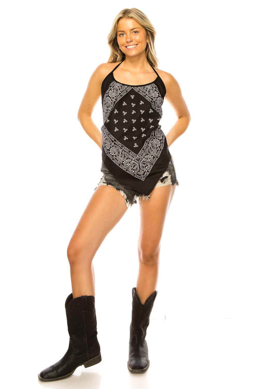 BANDANA BLACK HALTER TOP SCOOP NECK - Soul threadssoulthreads25