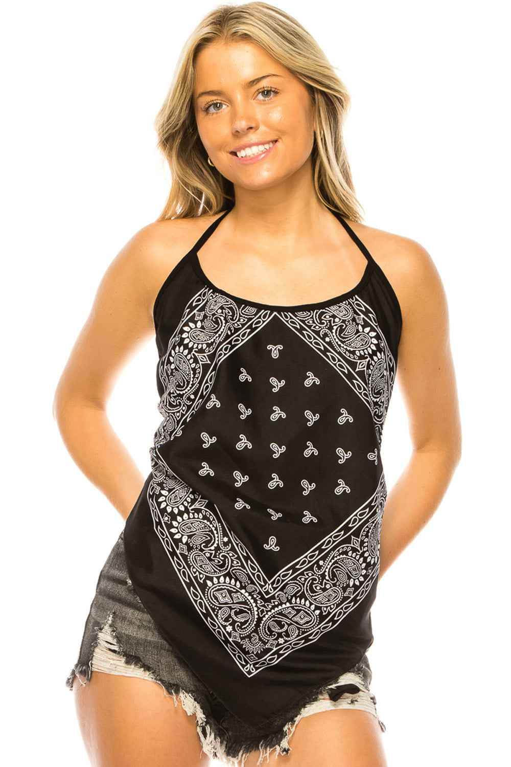 BANDANA BLACK HALTER TOP SCOOP NECK - Soul threadssoulthreads25
