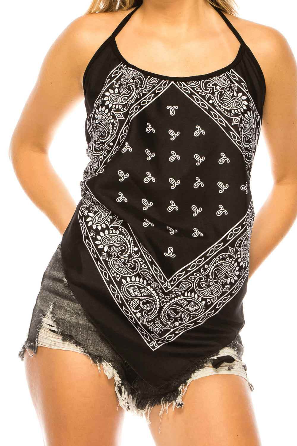 BANDANA BLACK HALTER TOP SCOOP NECK - Soul threadssoulthreads25