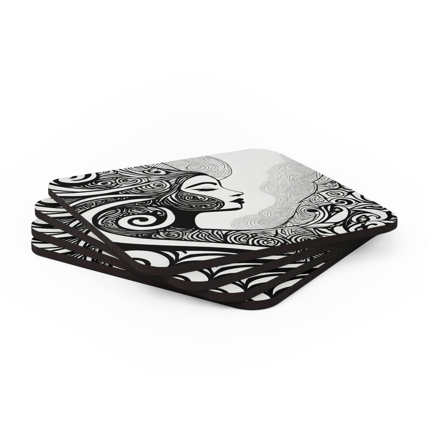 Coaster Set of 4 for Drinks Female Black Line Art Print 7134 - Soul threadssoulthreads25