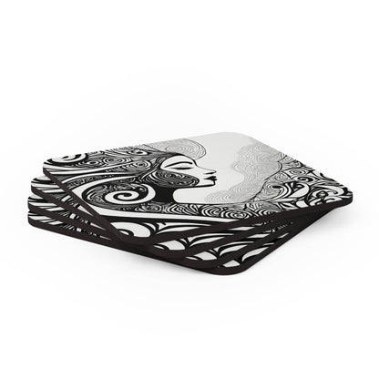 Coaster Set of 4 for Drinks Female Black Line Art Print 7134 - Soul threadssoulthreads25