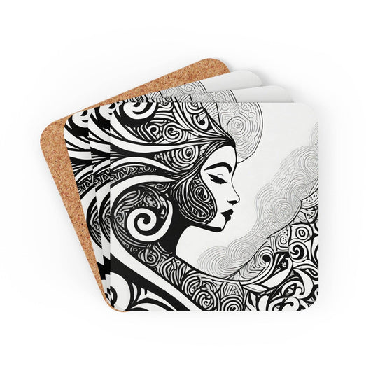 Coaster Set of 4 for Drinks Female Black Line Art Print 7134 - Soul threadssoulthreads25