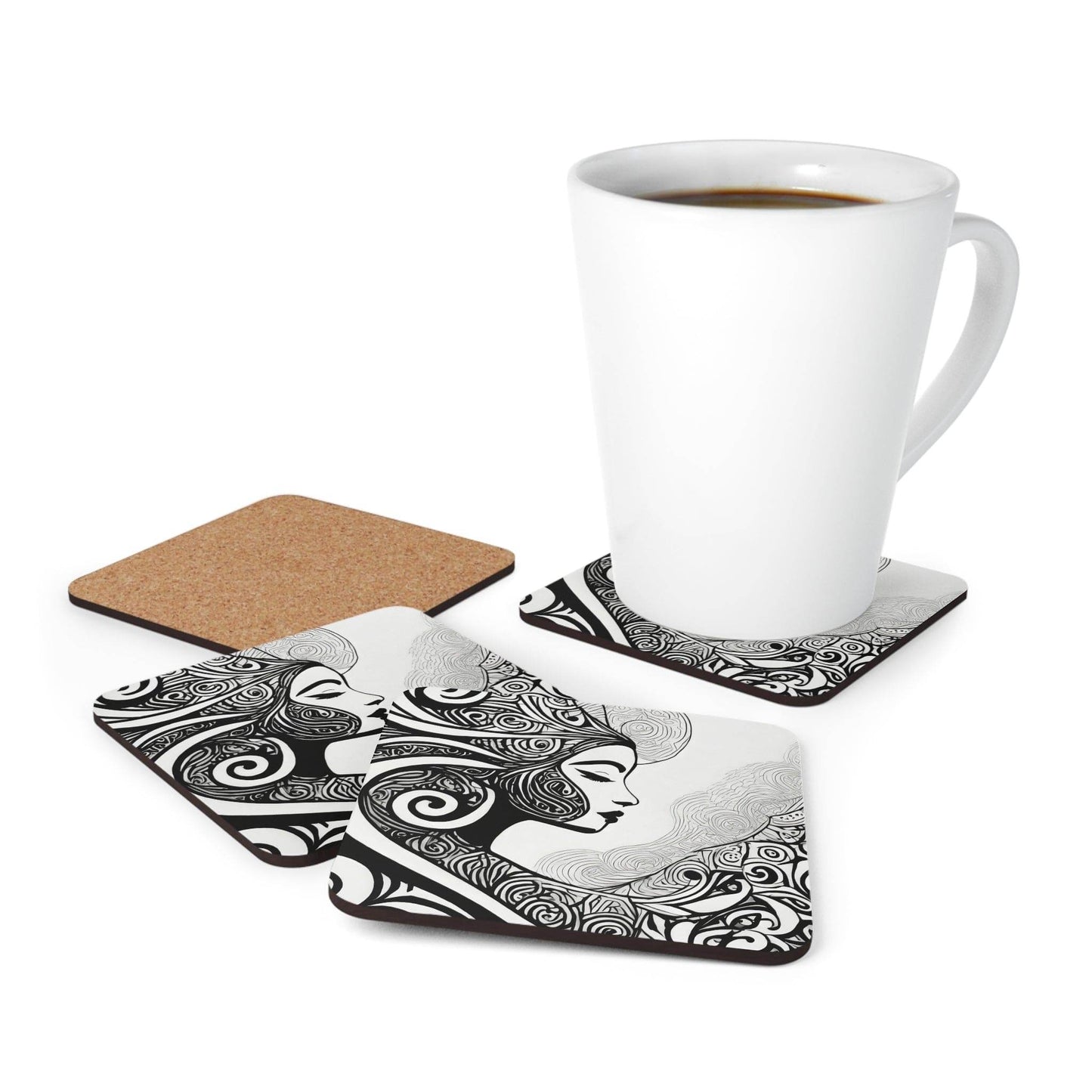 Coaster Set of 4 for Drinks Female Black Line Art Print 7134 - Soul threadssoulthreads25