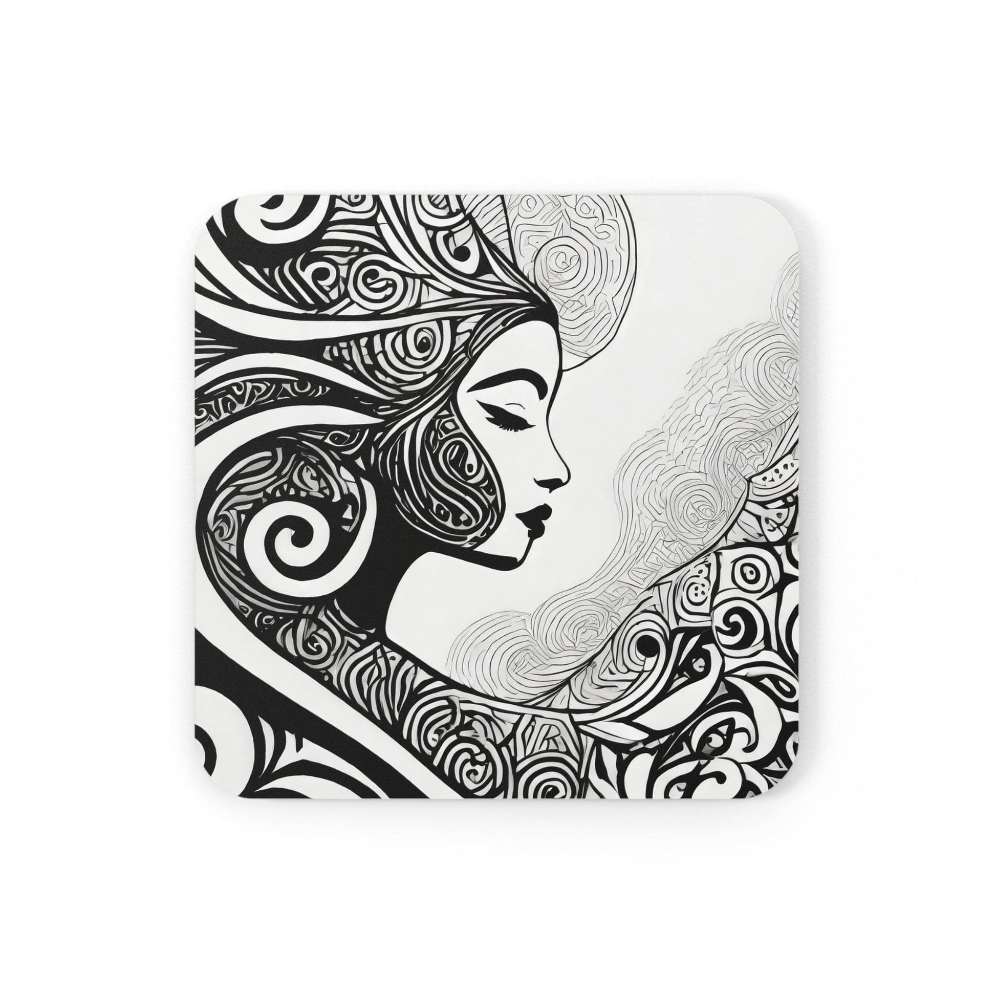 Coaster Set of 4 for Drinks Female Black Line Art Print 7134 - Soul threadssoulthreads25
