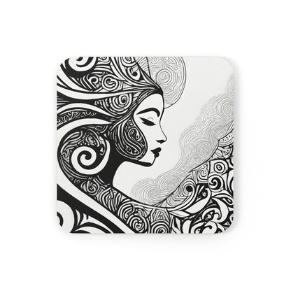 Coaster Set of 4 for Drinks Female Black Line Art Print 7134 - Soul threadssoulthreads25