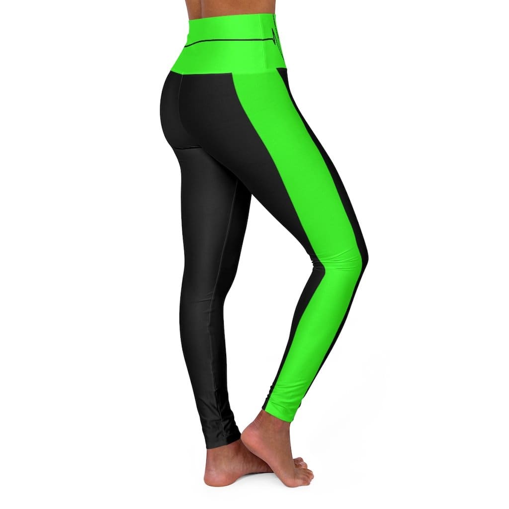 High Waisted Yoga Leggings - Black and Neon Green Beating Heart Sports Pants - Soul threadssoulthreads25