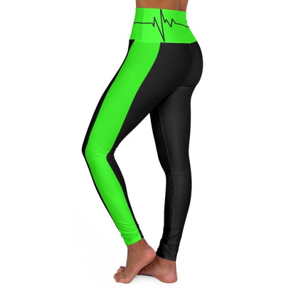 High Waisted Yoga Leggings - Black and Neon Green Beating Heart Sports Pants - Soul threadssoulthreads25