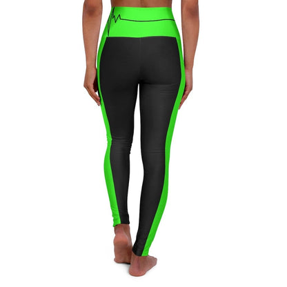 High Waisted Yoga Leggings - Black and Neon Green Beating Heart Sports Pants - Soul threadssoulthreads25