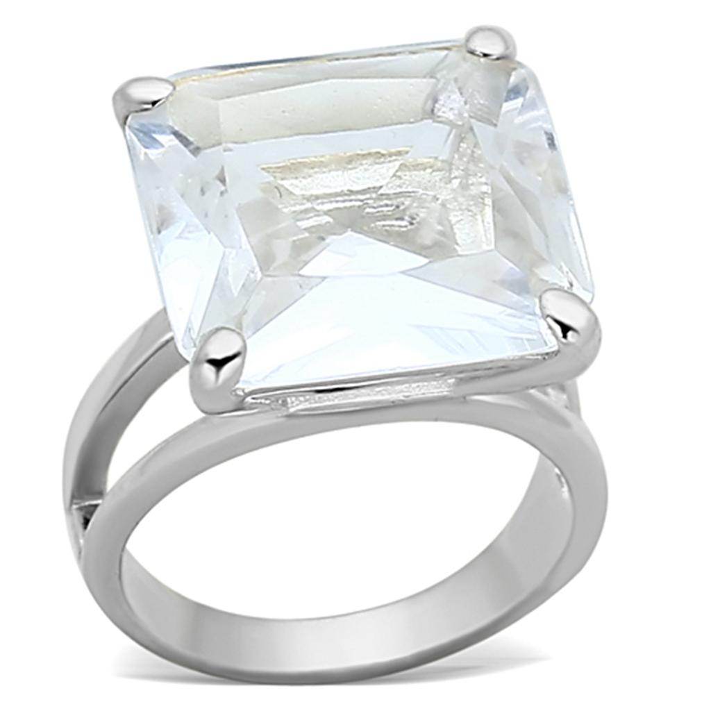 LOAS949 - Silver 925 Sterling Silver Ring with Synthetic Synthetic Glass in Clear - Soul threadssoulthreads25