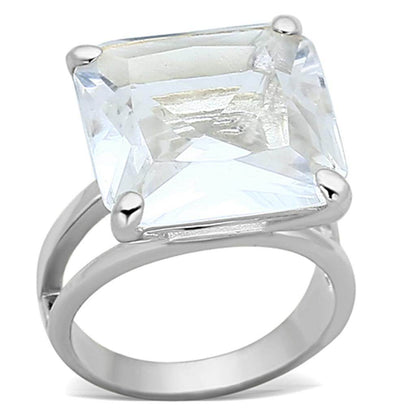LOAS949 - Silver 925 Sterling Silver Ring with Synthetic Synthetic Glass in Clear - Soul threadssoulthreads25