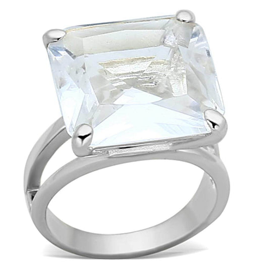 LOAS949 - Silver 925 Sterling Silver Ring with Synthetic Synthetic Glass in Clear - Soul threadssoulthreads25