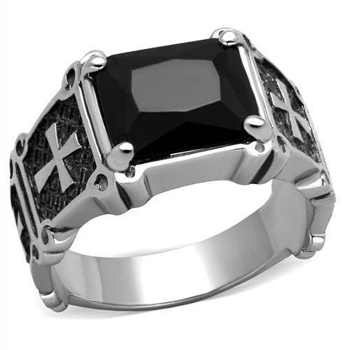 TK2055 - High polished (no plating) Stainless Steel Ring with Synthetic Synthetic Glass in Jet - Soul threadssoulthreads25