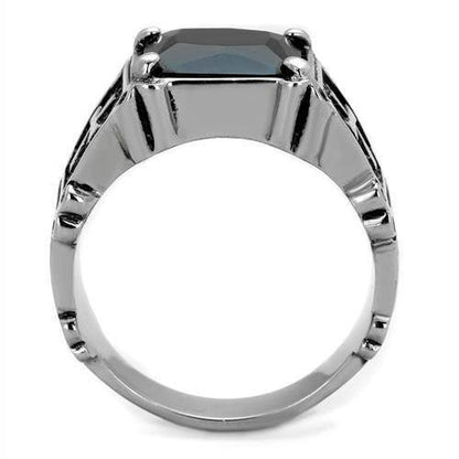 TK2055 - High polished (no plating) Stainless Steel Ring with Synthetic Synthetic Glass in Jet - Soul threadssoulthreads25