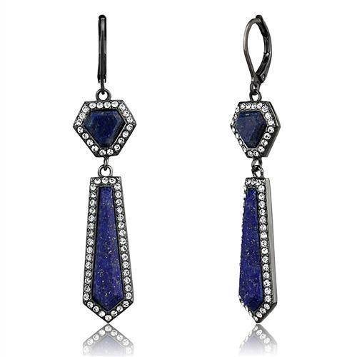 TK2723 - IP Light Black (IP Gun) Stainless Steel Earrings with Precious Stone Lapis in Montana - Soul threadssoulthreads25