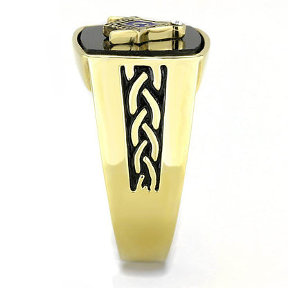 TK3223 - IP Gold(Ion Plating) Stainless Steel Ring with Synthetic Onyx in Jet - Soul threadssoulthreads25