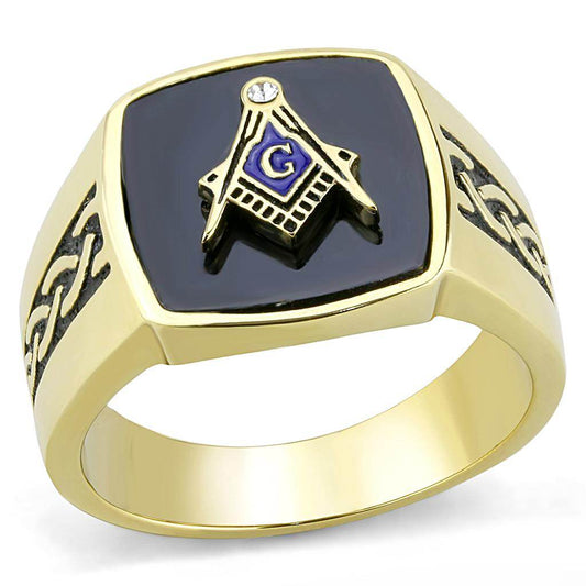 TK3223 - IP Gold(Ion Plating) Stainless Steel Ring with Synthetic Onyx in Jet - Soul threadssoulthreads25