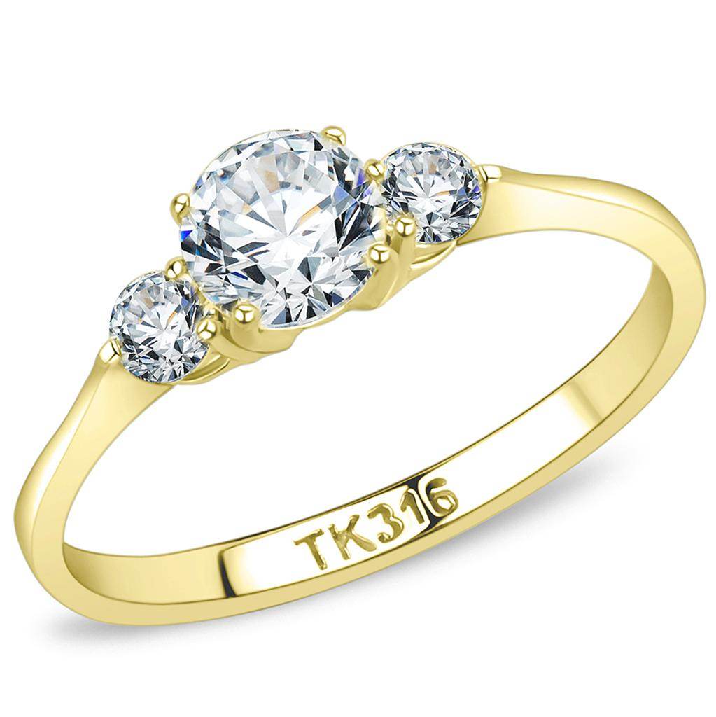 TK3668 - IP Gold(Ion Plating) Stainless Steel Ring with AAA Grade CZ in Clear - Soul threadssoulthreads25