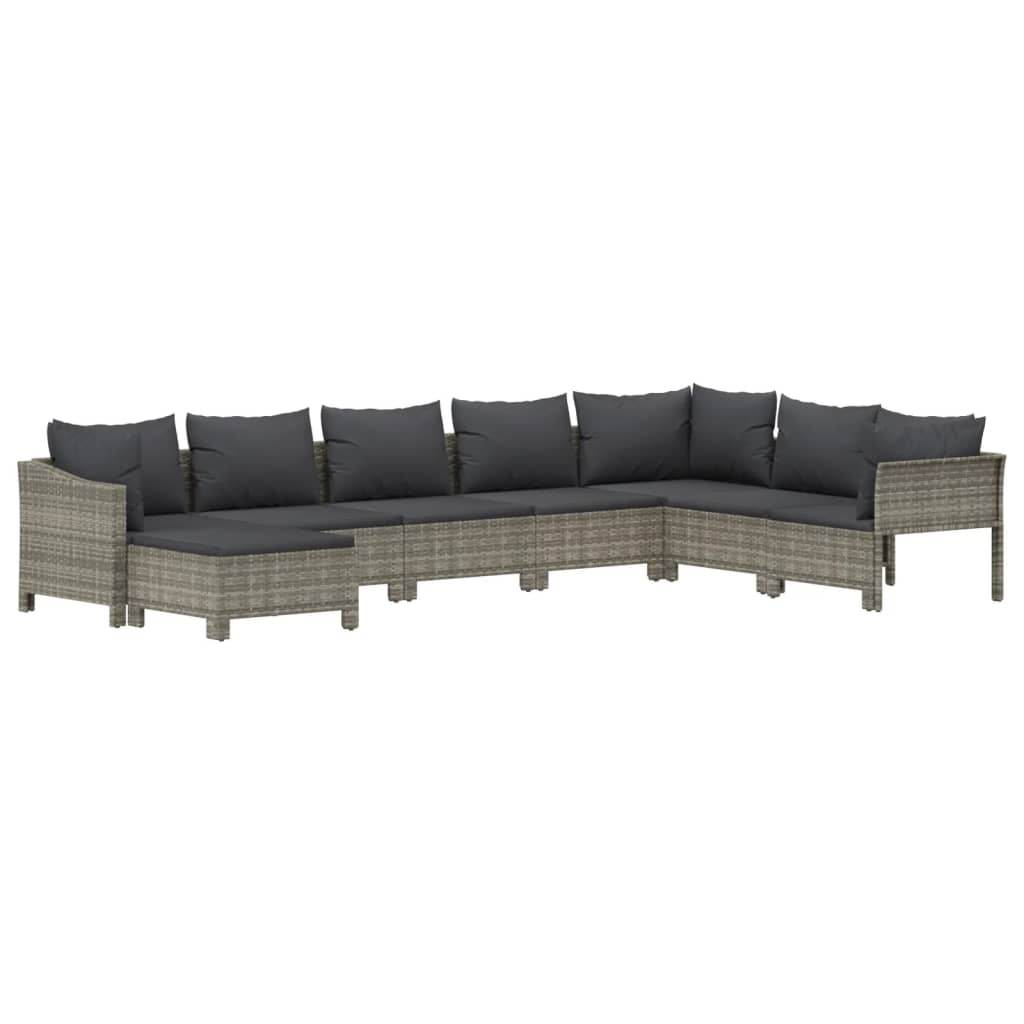 vidaXL 8 Piece Patio Lounge Set with Cushions Gray Poly Rattan - Soul threadssoulthreads25