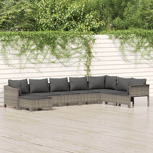 vidaXL 8 Piece Patio Lounge Set with Cushions Gray Poly Rattan - Soul threadssoulthreads25