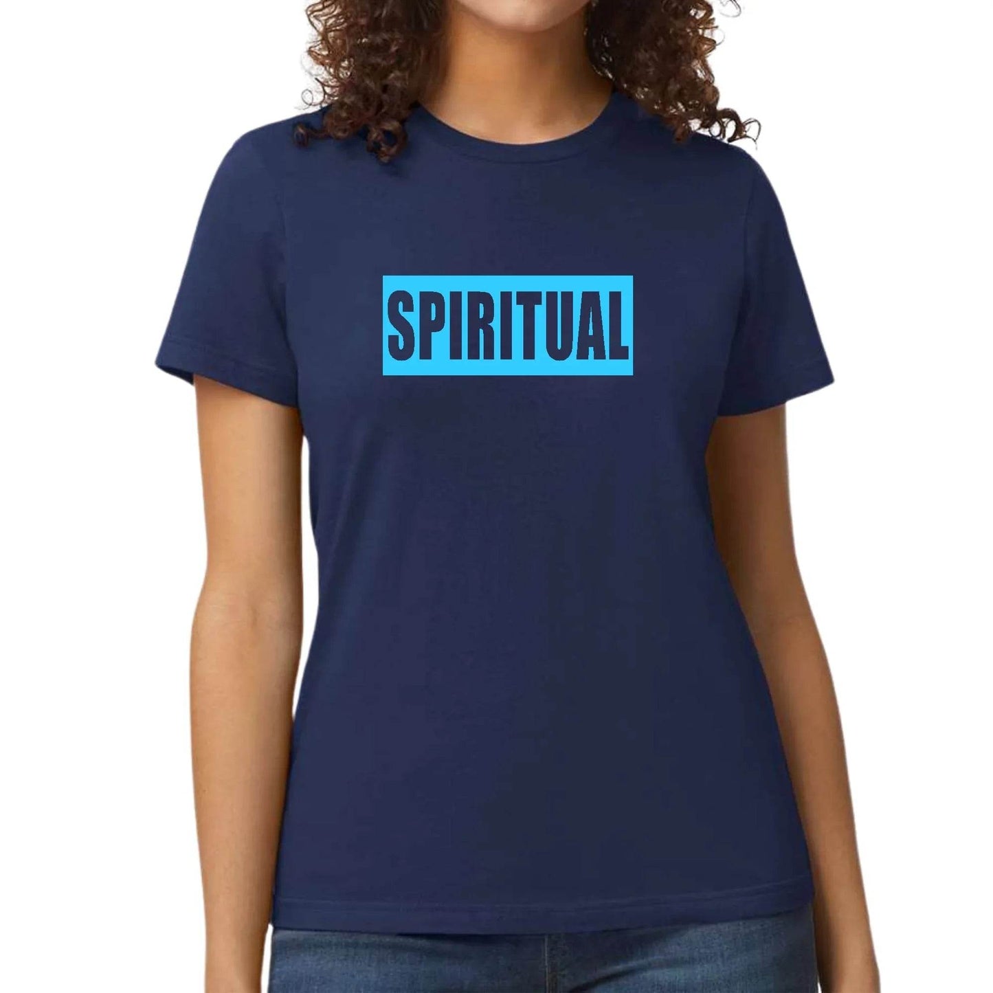 Womens Graphic T-shirt - Spiritual Light Blue Print - Soul threadssoulthreads25