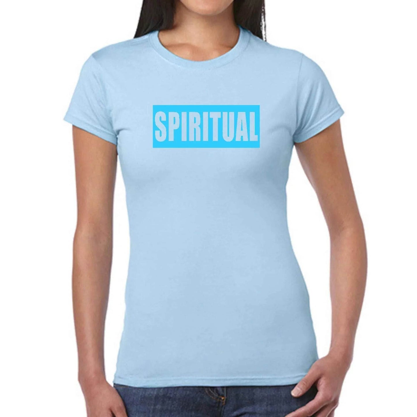 Womens Graphic T-shirt - Spiritual Light Blue Print - Soul threadssoulthreads25