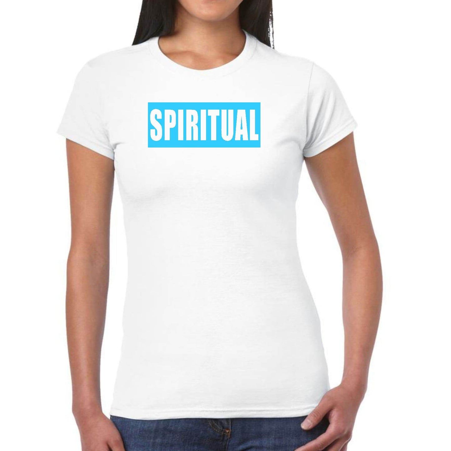 Womens Graphic T-shirt - Spiritual Light Blue Print - Soul threadssoulthreads25