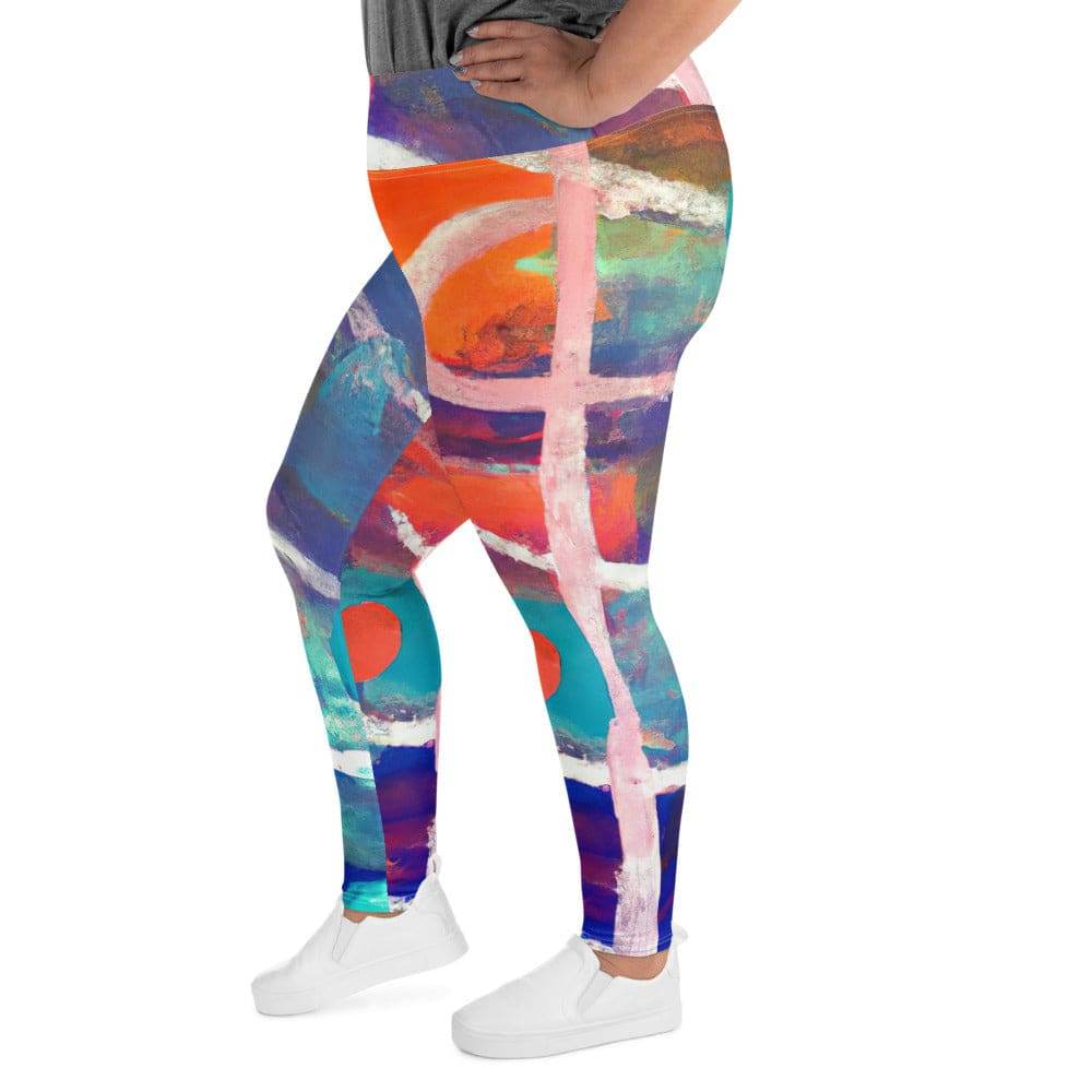 Womens Plus Size Fitness Leggings - Red Blue Multicolor Abstract Print - Soul threadssoulthreads25