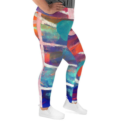 Womens Plus Size Fitness Leggings - Red Blue Multicolor Abstract Print - Soul threadssoulthreads25