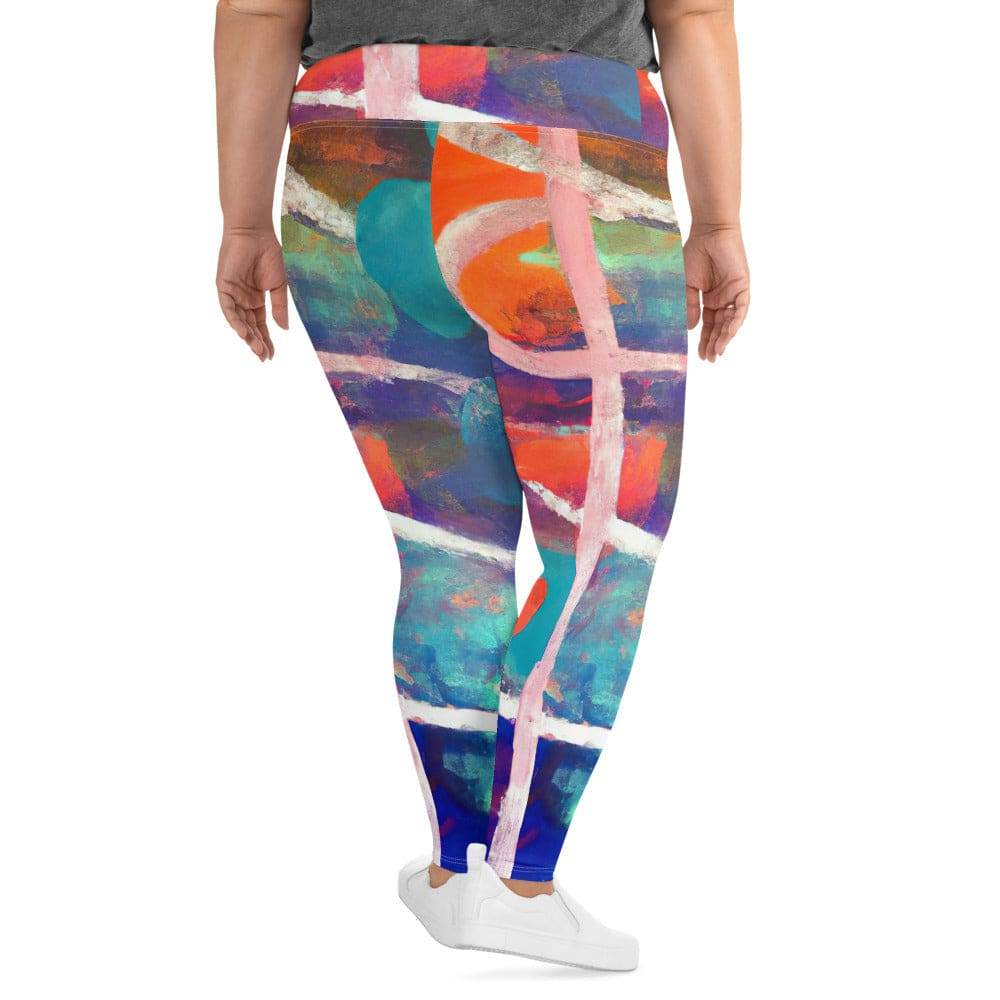 Womens Plus Size Fitness Leggings - Red Blue Multicolor Abstract Print - Soul threadssoulthreads25