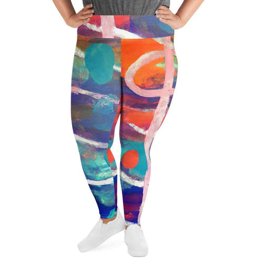 Womens Plus Size Fitness Leggings - Red Blue Multicolor Abstract Print - Soul threadssoulthreads25