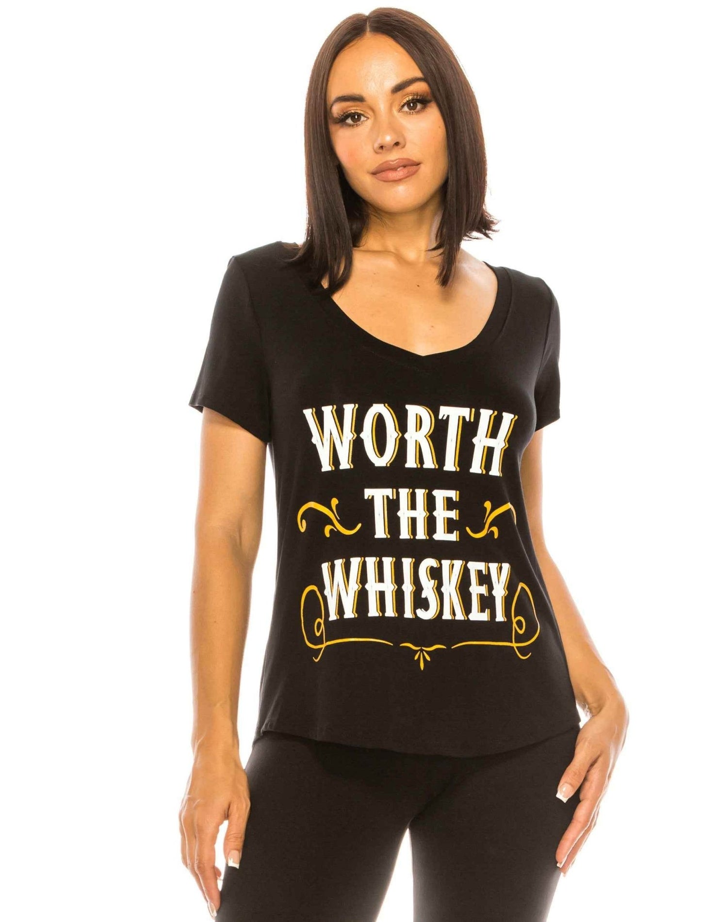 WORTH THE WHISKEY SHORT SLEEVE V NECK - Soul threadssoulthreads25
