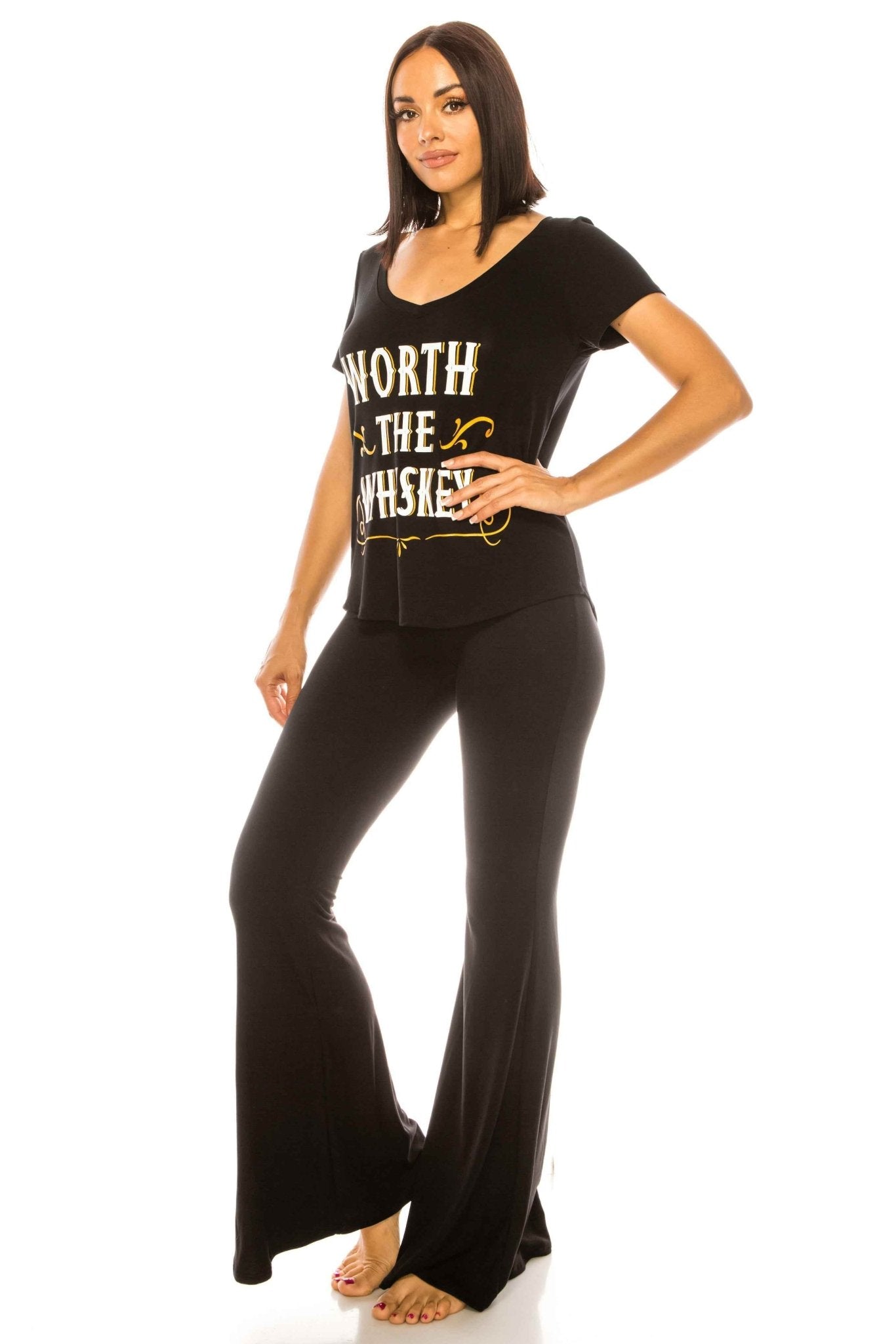WORTH THE WHISKEY SHORT SLEEVE V NECK - Soul threadssoulthreads25